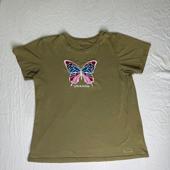 Life is good butterfly green T-shirt Size L - Picture 2 of 8